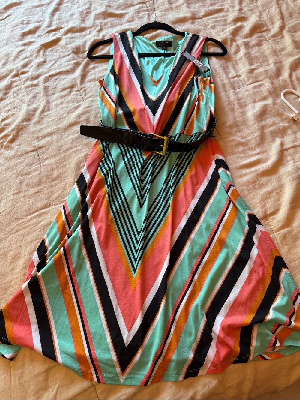 Tahari A.S.L. Teal Belted Dress 10 NWT